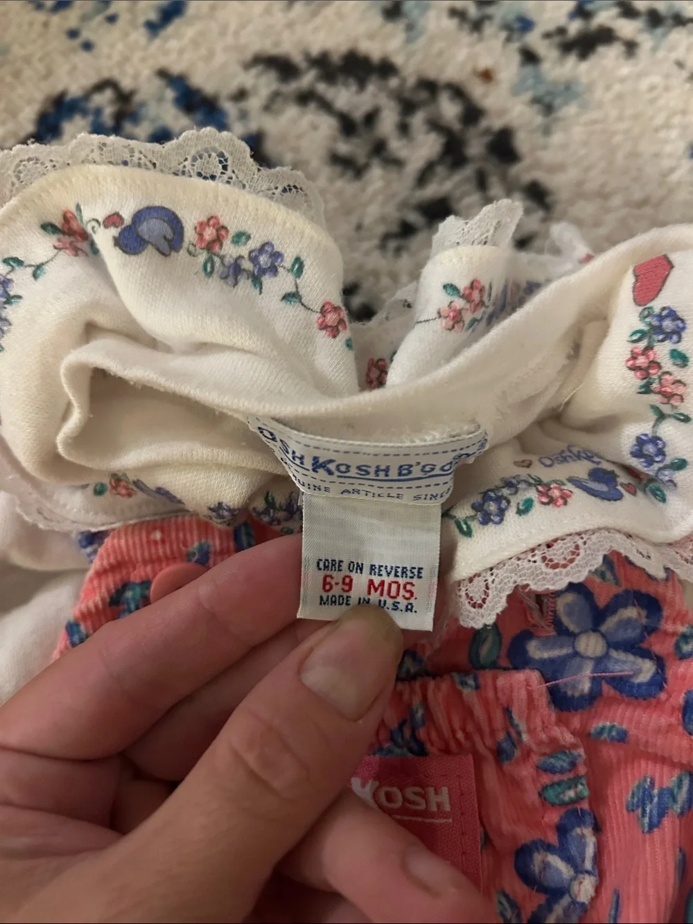 Vintage OshKosh B'gosh Pink Floral Corduroy Overalls & Ruffle Top Set 6-9 Months
